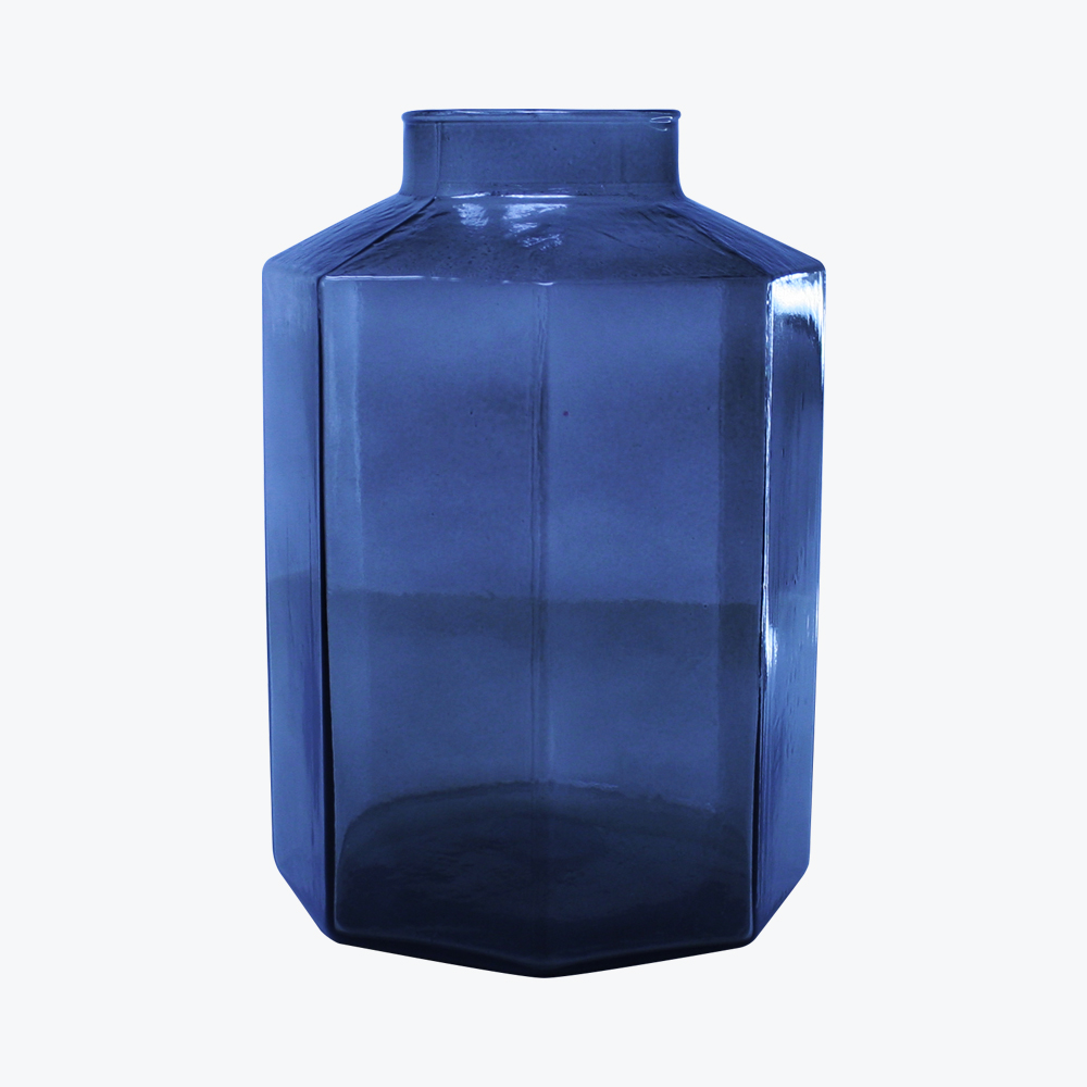 Vidrio Soplado Decorado | Florero Octagonal acabado Lustre humo